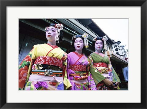 Framed Three geishas, Kyoto, Japan Print