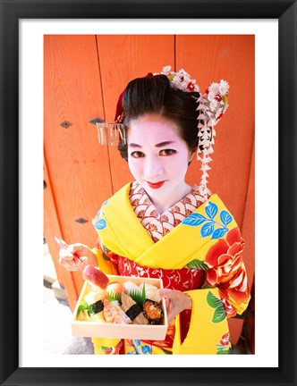 Framed Geishadressed in a kimono, Kyoto, Honshu, Japan Print