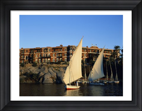 Framed Sailboats in a river, Old Cataract Hotel, Aswan, Egypt Print