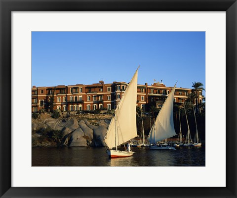 Framed Sailboats in a river, Old Cataract Hotel, Aswan, Egypt Print