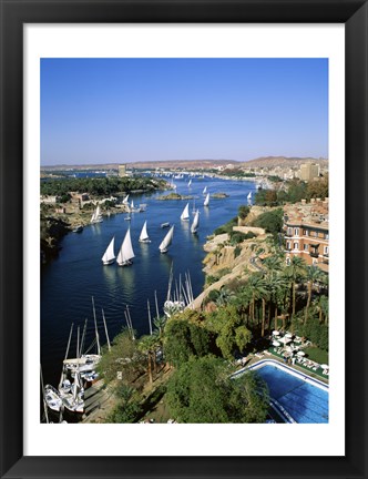 Framed Sailboats In A River, Nile River, Aswan, Egypt Vertical Landscape Print