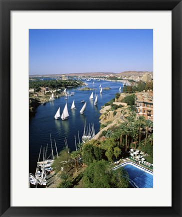 Framed Sailboats In A River, Nile River, Aswan, Egypt Vertical Landscape Print