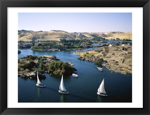 Framed Sailboats In A River, Nile River, Aswan, Egypt Landscape Print