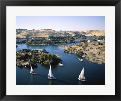 Framed Sailboats In A River, Nile River, Aswan, Egypt Landscape Print