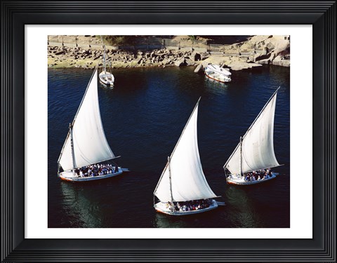 Framed Sailboats in a river, Nile River, Aswan, Egypt Print
