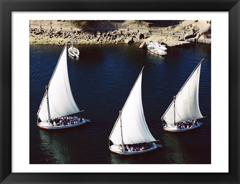 Framed Sailboats in a river, Nile River, Aswan, Egypt Print