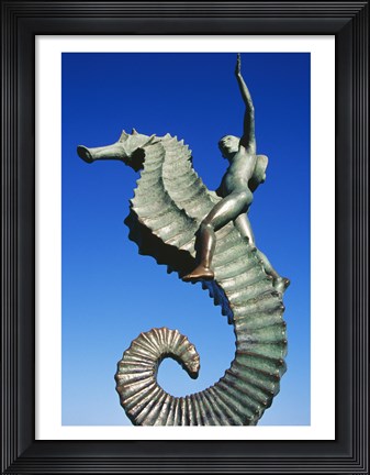 Framed Sea horse statue, Puerto Vallarta, Mexico Print