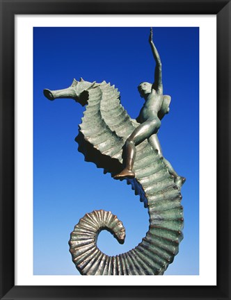 Framed Sea horse statue, Puerto Vallarta, Mexico Print