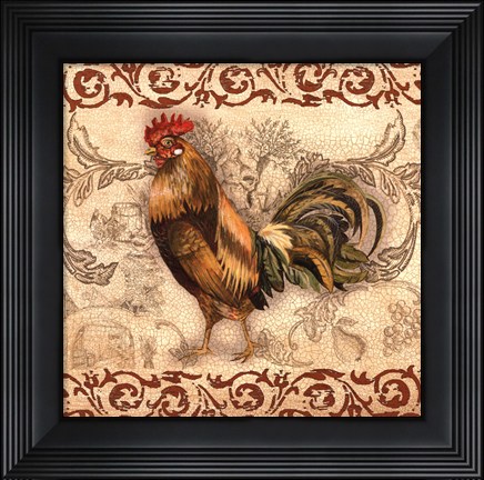 Framed Toile Rooster I Print