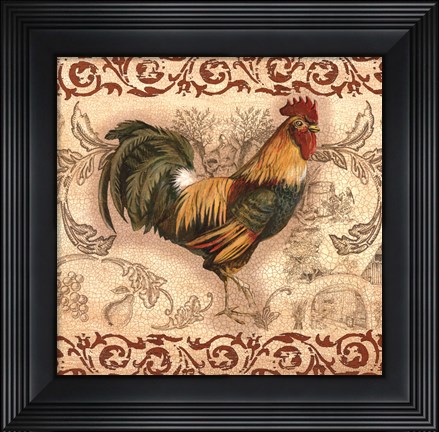 Framed Toile Rooster II Print