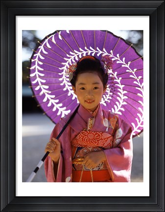 Framed Portrait of a girl holding a parasol, Shichi Go San, Japan Print