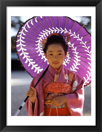 Framed Portrait of a girl holding a parasol, Shichi Go San, Japan Print