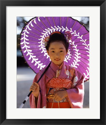 Framed Portrait of a girl holding a parasol, Shichi Go San, Japan Print