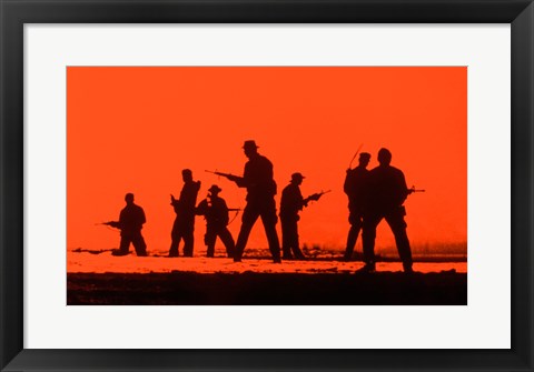 Framed Silhouette of army soldiers, US Military Special Forces Print