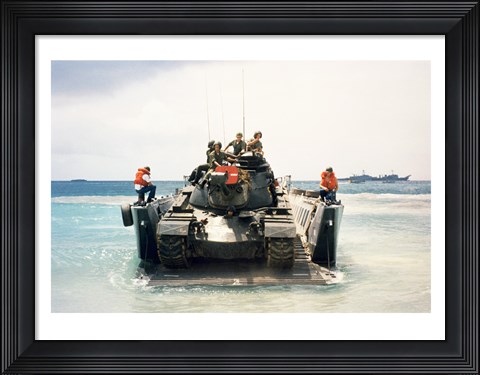 Framed Army soldiers on a military tank in the sea, M551 Sheridan Print