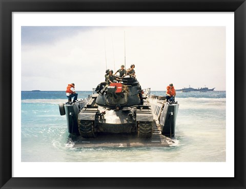 Framed Army soldiers on a military tank in the sea, M551 Sheridan Print