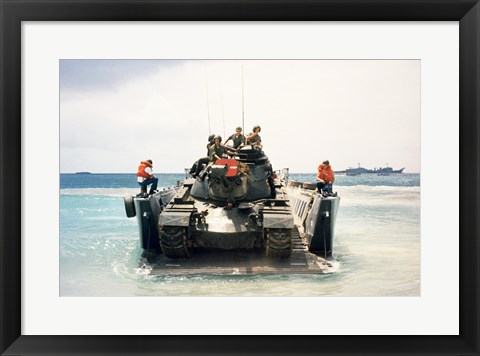 Framed Army soldiers on a military tank in the sea, M551 Sheridan Print