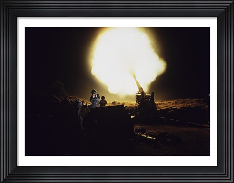 Framed M198 Towed Howitzer Night Fire Print