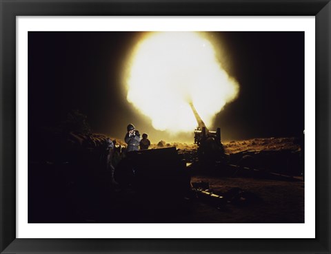 Framed M198 Towed Howitzer Night Fire Print