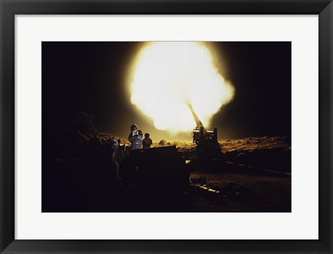 Framed M198 Towed Howitzer Night Fire Print