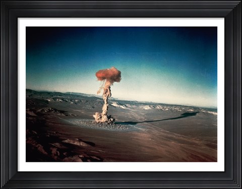 Framed Atomic bomb testing in the desert Print