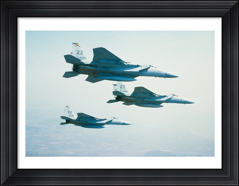 Framed Three F-15 Eagle fighter planes flying in formation Print