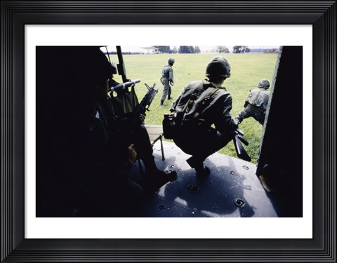 Framed UH-1H, Troops Dismounting from Helicopters Print