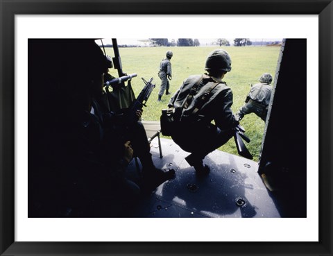 Framed UH-1H, Troops Dismounting from Helicopters Print