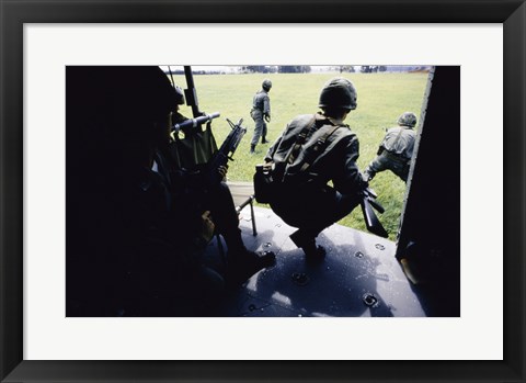 Framed UH-1H, Troops Dismounting from Helicopters Print