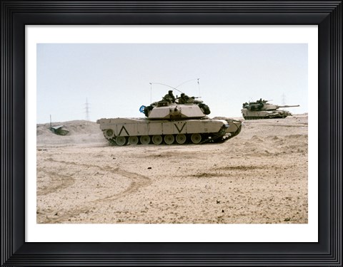 Framed Kuwait: Two M-141 Abrams Main Battle Tanks Print