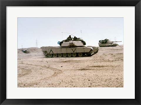 Framed Kuwait: Two M-141 Abrams Main Battle Tanks Print