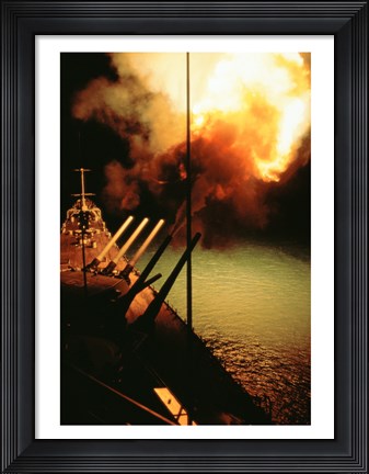 Framed Mark-7 Guns fired from the USS Missouri Print