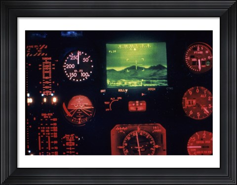 Framed View of the Cockpit Control Panel in an AH-64 Apache Helicopter Training Simulator Print