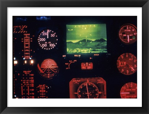 Framed View of the Cockpit Control Panel in an AH-64 Apache Helicopter Training Simulator Print