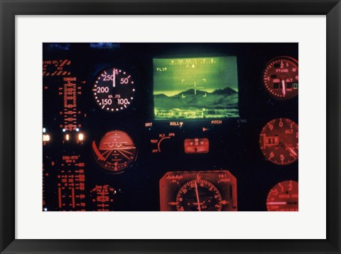 Framed View of the Cockpit Control Panel in an AH-64 Apache Helicopter Training Simulator Print