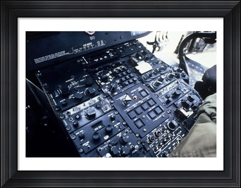 Framed Central Control Console in the Cockpit of a UH-60A Black Hawk Helicopter Print