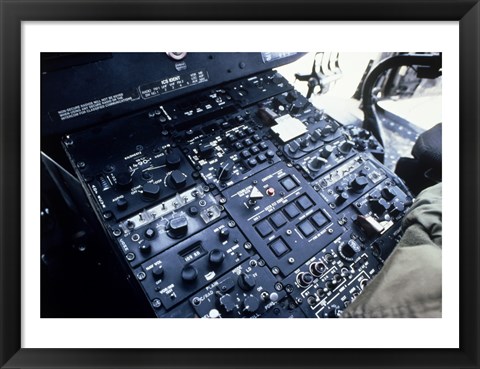 Framed Central Control Console in the Cockpit of a UH-60A Black Hawk Helicopter Print
