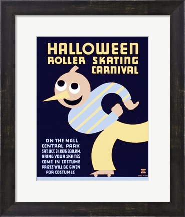 Framed Halloween Roller Skating Carnival, WPA Poster,1936 Print