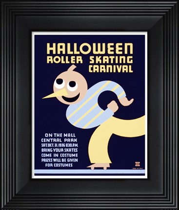 Framed Halloween Roller Skating Carnival, WPA Poster,1936 Print
