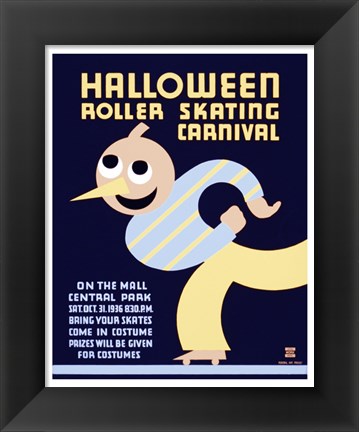 Framed Halloween Roller Skating Carnival, WPA Poster,1936 Print