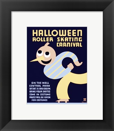 Framed Halloween Roller Skating Carnival, WPA Poster,1936 Print