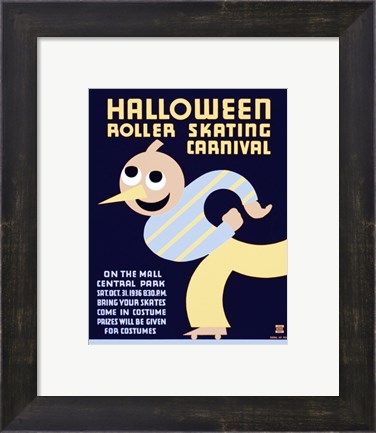 Framed Halloween Roller Skating Carnival, WPA Poster,1936 Print