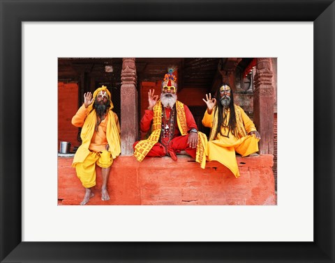 Framed Three Saddhus at Kathmandu Durbar Square Print