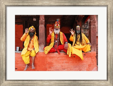 Framed Three Saddhus at Kathmandu Durbar Square Print