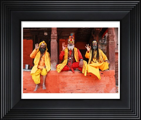 Framed Three Saddhus at Kathmandu Durbar Square Print