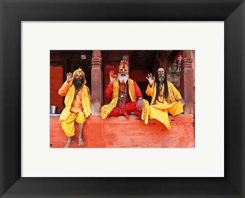 Framed Three Saddhus at Kathmandu Durbar Square Print