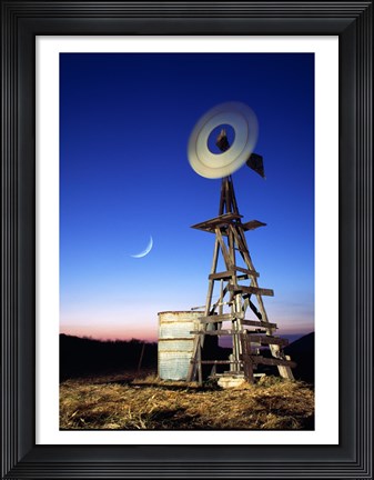 Framed Industrial windmill at night, California, USA Print