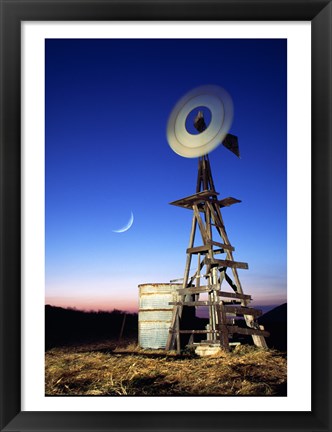 Framed Industrial windmill at night, California, USA Print