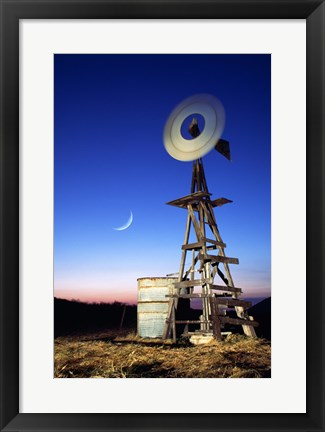 Framed Industrial windmill at night, California, USA Print