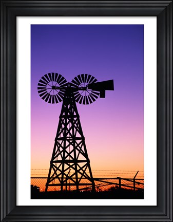 Framed Silhouette of a windmill, American Wind Power Center, Lubbock, Texas, USA Print